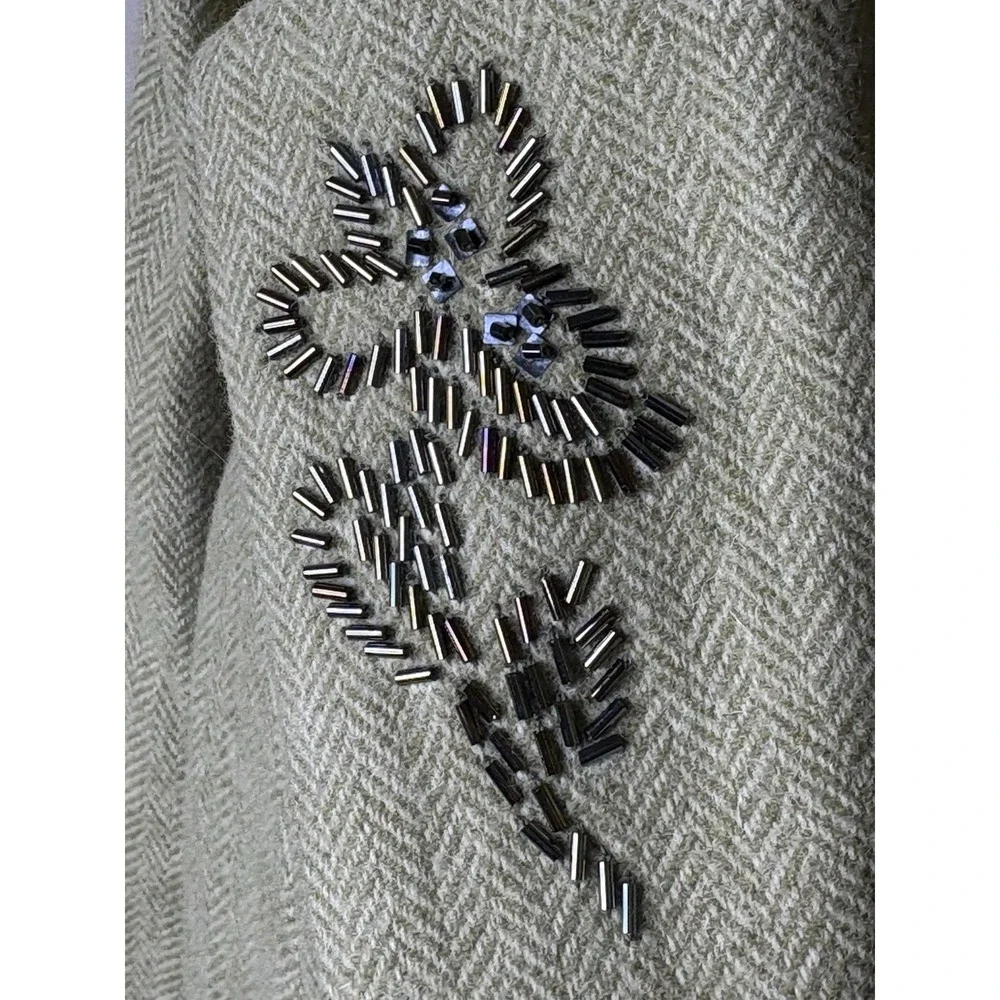 VTG Old Navy Womens Size XXL Beaded Herringbone Wool Blend Jacket Tweed Olive - Picture 7 of 10